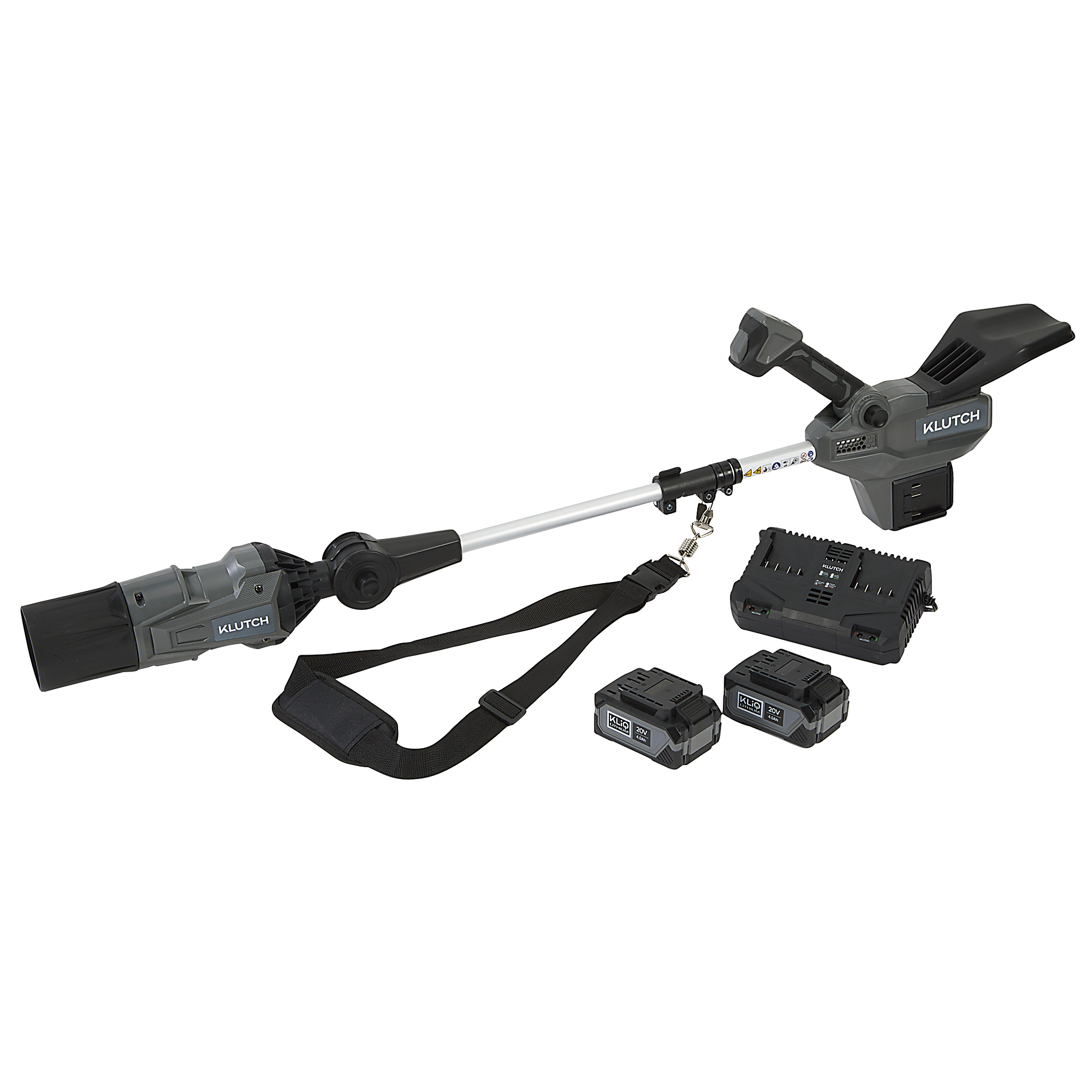 Klutch Dual-Battery Pole Leaf Blower Kit, KLiQ 20V, 820 CFM, Brushless, Cordless, 4.0Ah